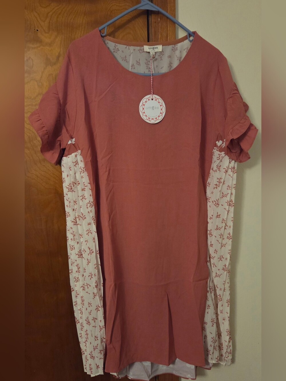 Umgee Dusty Rose Floral Panel Short Sleeve Dress Size Large